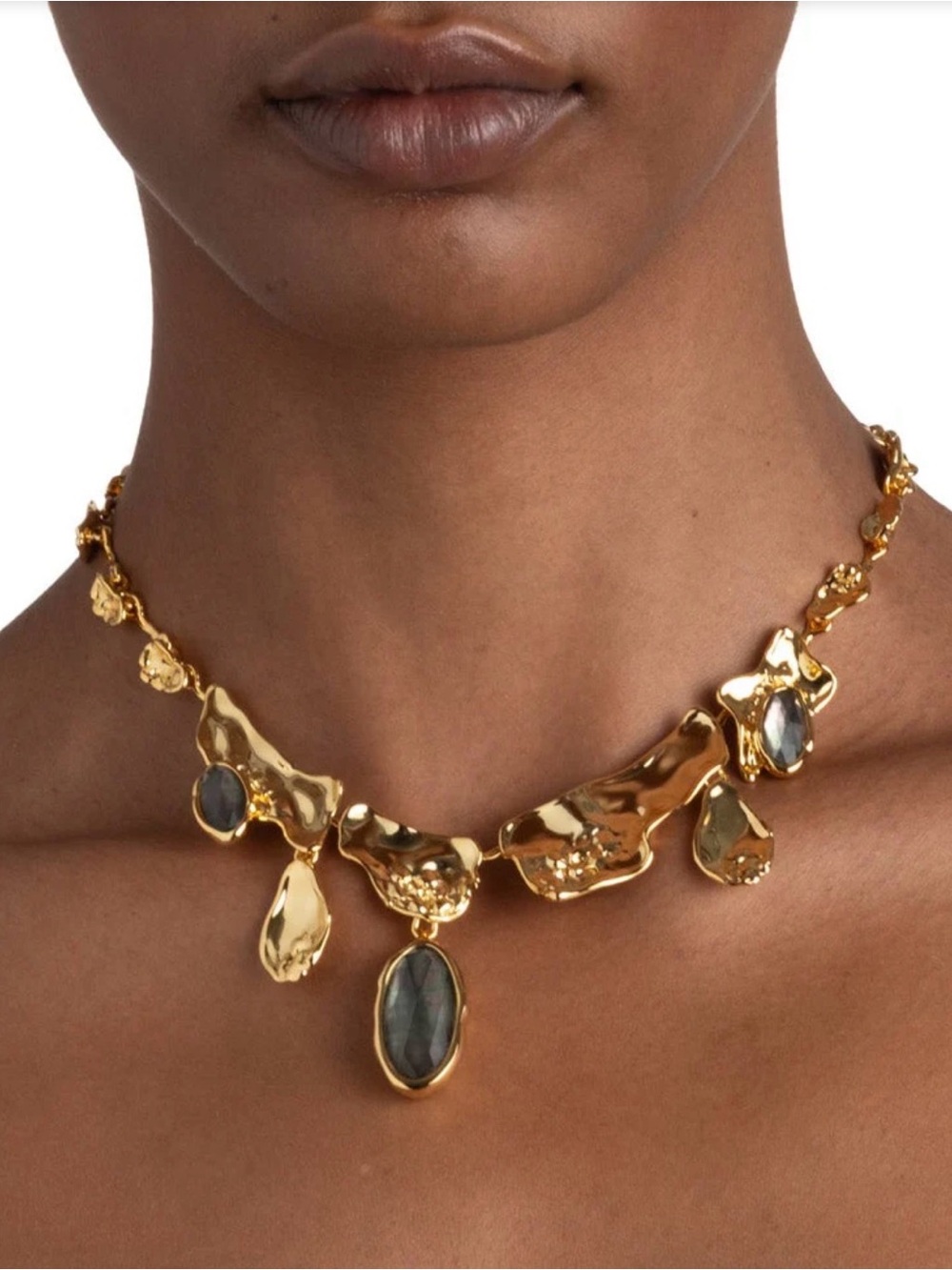 NEW Alexis Bittar Brut Gold Reef Bib Necklace Black Mother of Pearl JN21 AU